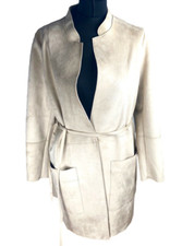 H&M Blazer Jacket Women's UK Size 16 Beige Suede Mid Length Belted Pockets