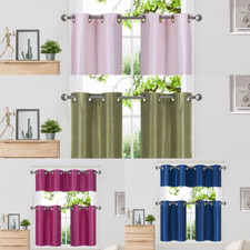 3PC Set Insulated Blackout Grommet Window Curtains Tier Valance Kitchen K7
