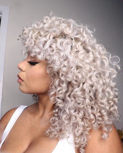 Afro Kinky Curly Wigs with Bangs for Black Women Natural Short Soft Gray Blonde - Picture 4 of 10