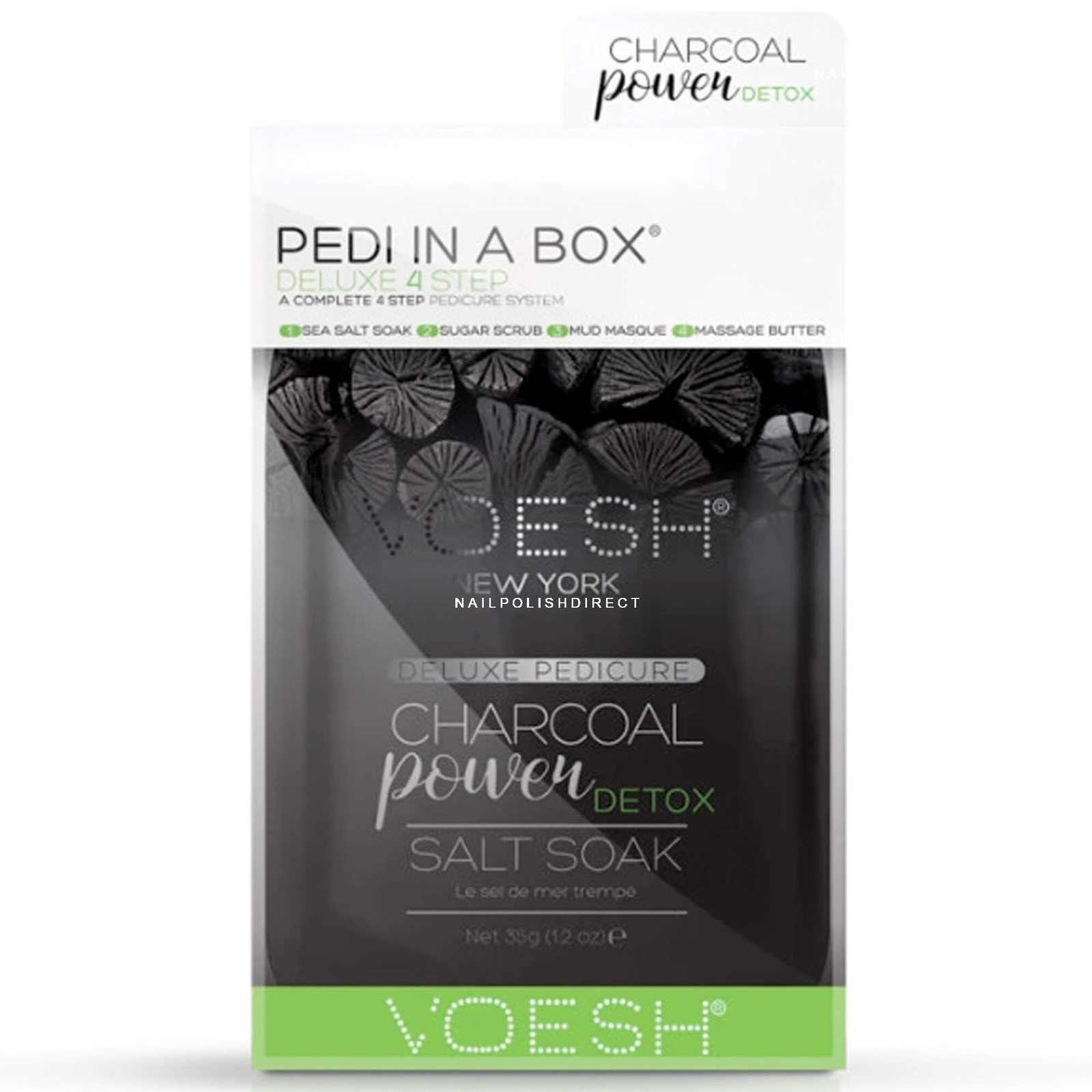 Voesh Pedi In A Box - Deluxe 4 Step - Charcoal Power Detox 1x35g,2x20g,1x15.5g)