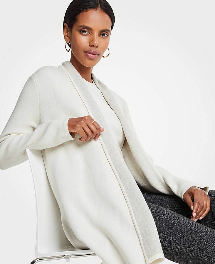 NWT Ann Taylor Two Tone Coatigan in Rosy Plum/Winter White Size XS/PS