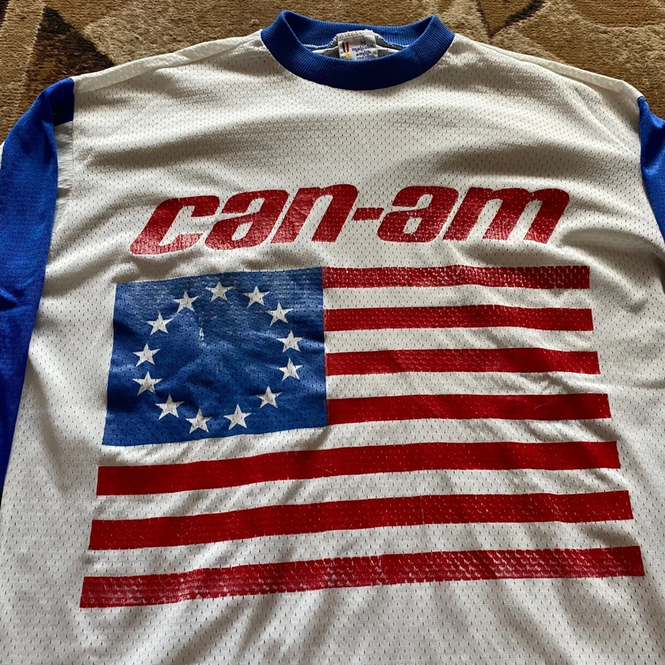 80s Vintage Can-am Malcolm Smith MSR Motocross Racing Jersey Big Flag Logo Foto 2 de 4