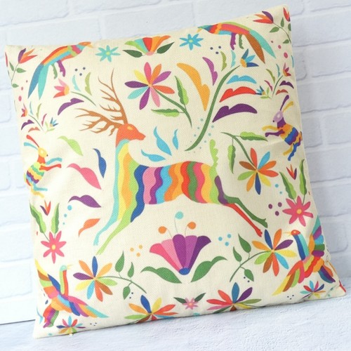 Multi-coloured Otomi Deer Cushion Cover Retro Abstract Decorative Mexican Gift - Picture 2 of 12