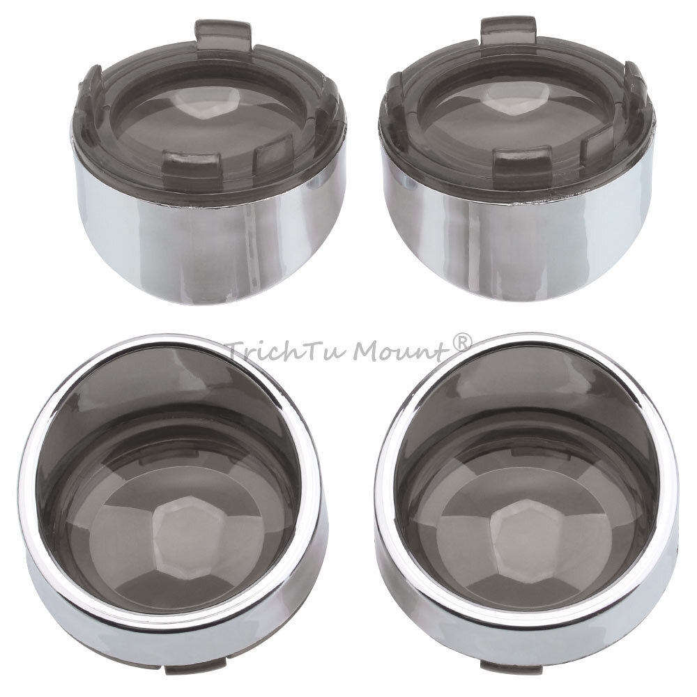 4x Smoke Turn Signal Lens Covers w/Chrome Visor Bezels For Harley Sportster Dyna