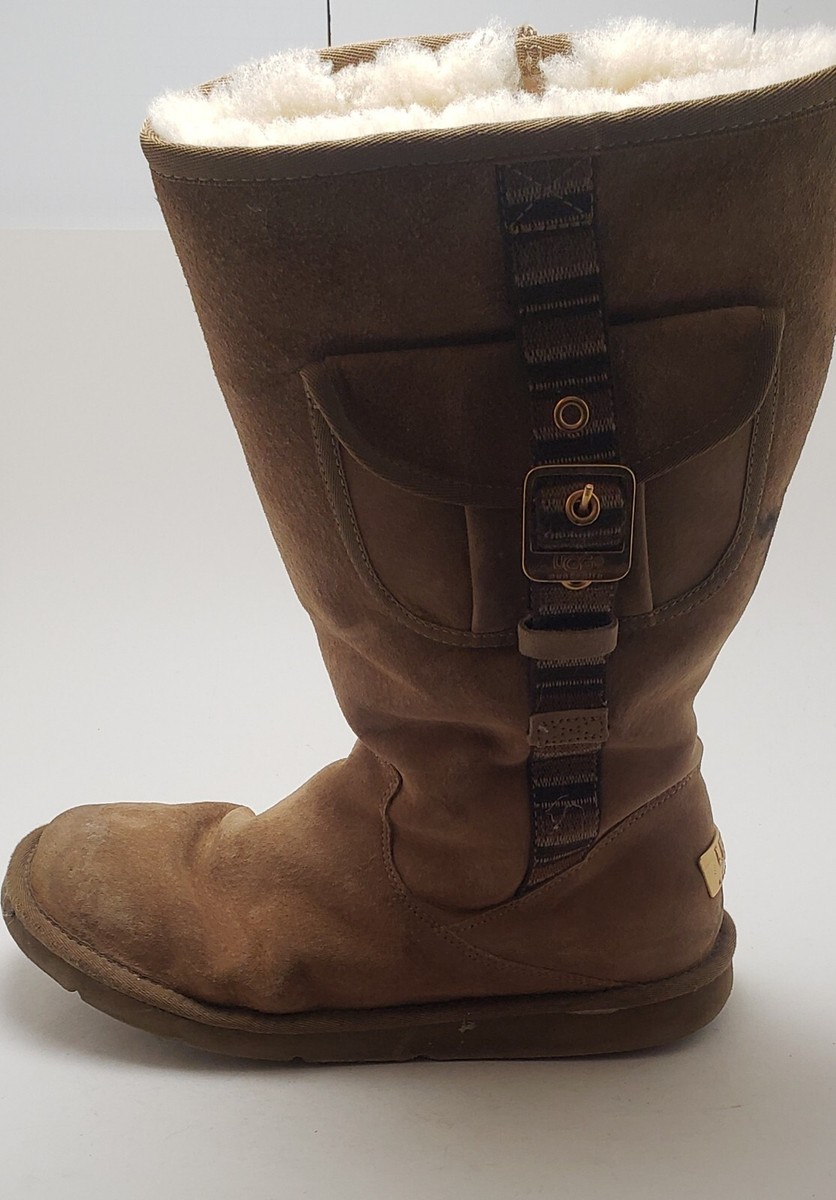 Womens UGG Australia Knee High Full Zip Up Beige Winter Boots