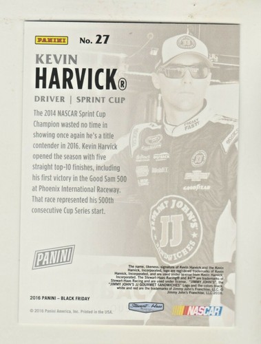 2016 Panini Black Friday Racing #27 Kevin Harvick NASCAR Menge verfügbar - Bild 2 von 4