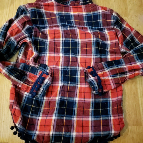 Bailey's Pt Flannel Button Up Upcycled Kids Large Pom Pom Accents Plaid Academia - Picture 7 of 9