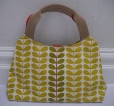Orla Kiely Green White Stem Print Laminate Canvas Handbag Small Tote Bag