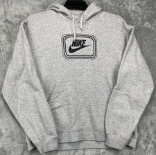 Vintage Nike Men's Hoodie Sweatshirt Grey Y2K Center Pocket Swoosh Size Large