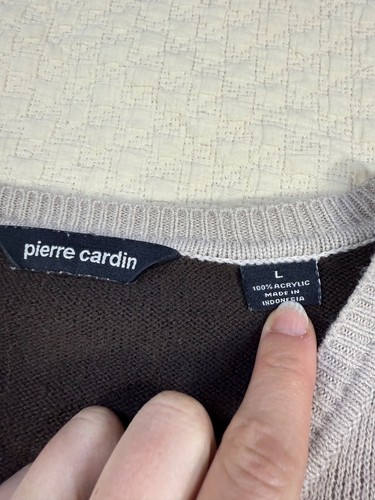 Pierre Cardin Argyl Sweater Classic V-Neck Knit Pullover | Brown | Size Large - Picture 6 of 13