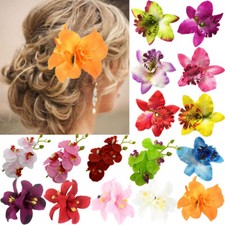 ?Orchid Flower Hair Clip Slide Grip Wedding Bridesmaid Prom Ball Vintage Hairpin