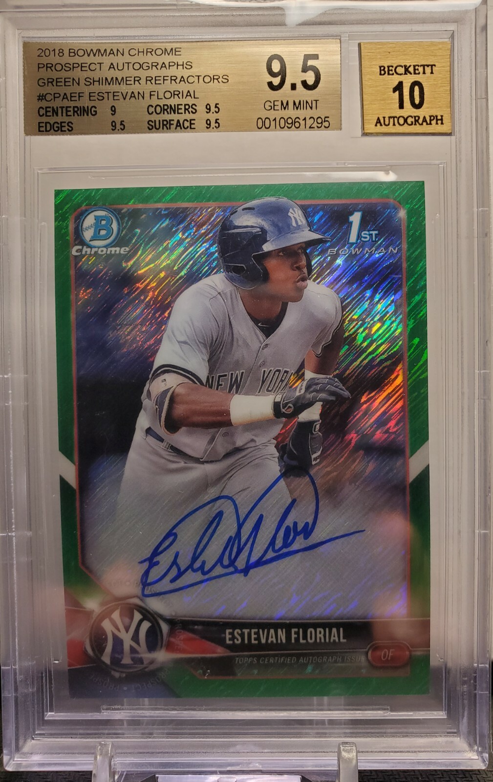 BGS 9.5/10 ESTEVAN FLORIAL AUTO 2018 Bowman Chrome GREEN Shimmer REFRACTOR #/99