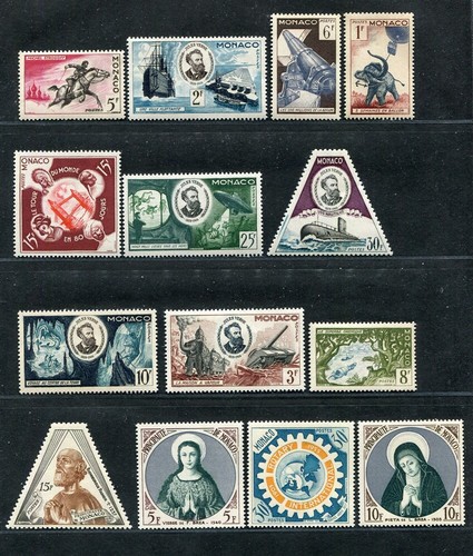 D430649 Monaco MNH 1955 Sc. 340-353 Jules Verne - Marian Year - Rotary