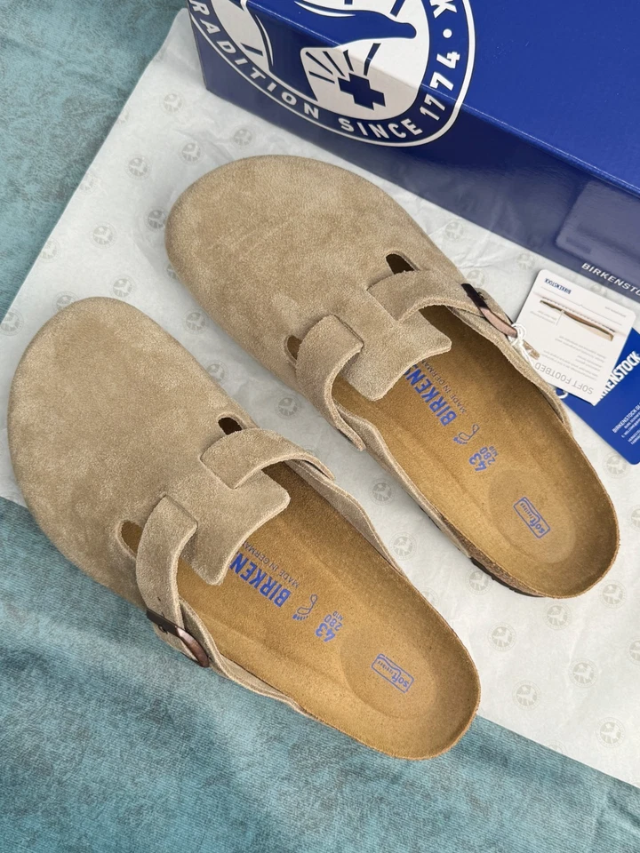 Nuevo Birkenstock Boston Taupe Gamuza Estrecha/Ancha Suela de Corcho con EU37-45 unisex Foto 2 de 4