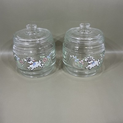 2 Kruger Kewpie Nursery Jar with Lid Hand Painted Sheep Lamb Flowers 50s