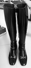 Gucci Black Knee High Patent Leather Horsebit Boots, US Size 9