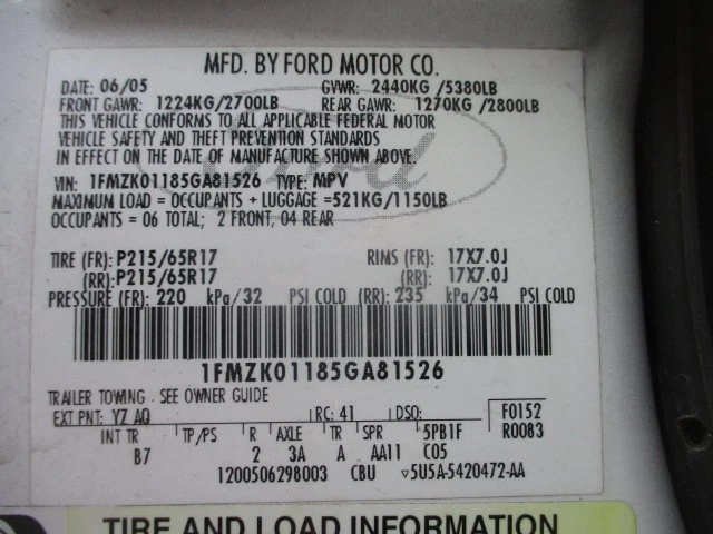 Б/у генератор переменного тока подходит: 2005 Ford Freestyle ID 5F9T-10300-AC класса A - Изображение 4 из 4