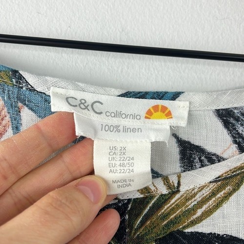 C&C California Damen-Oversize-Top 100 % Leinen tropisch Blumenmuster Größe 2X - Bild 3 von 7