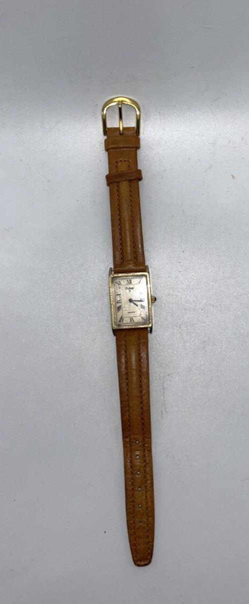 Vintage Pulsar Quartz Rectangular Beige Dial Brow… - image 9