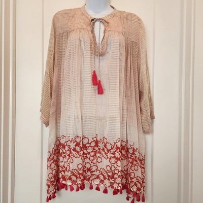 Roberta Roller Rabbit Dress M Pink Tassel Cotton Swimsuit Cover Up Boho Beach