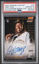 2022 Topps Stadium Club Chrome ONeil Cruz RC Auto Orange Ref /25 PSA 10  POP 1