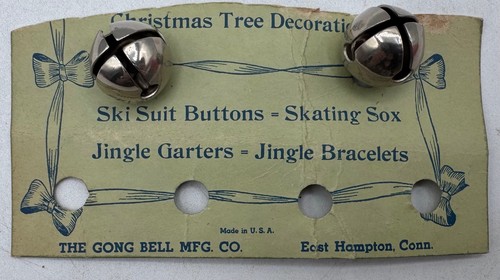 Vintage Gong Bell Mfg. Co. Card – 2 Metal Jingle Bells – East Hampton CT