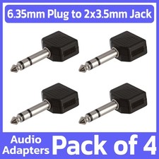 4 Pack 6.35mm Stereo to 2x 3.5mm Dual 1/8" Mono Adapter Converter 1/4" Splitter
