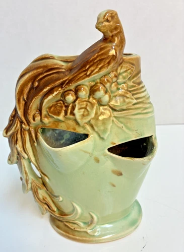 Vintage McCoy Bird of Paradise Green/Brown Peacock Vase Hen And Chicks Planter