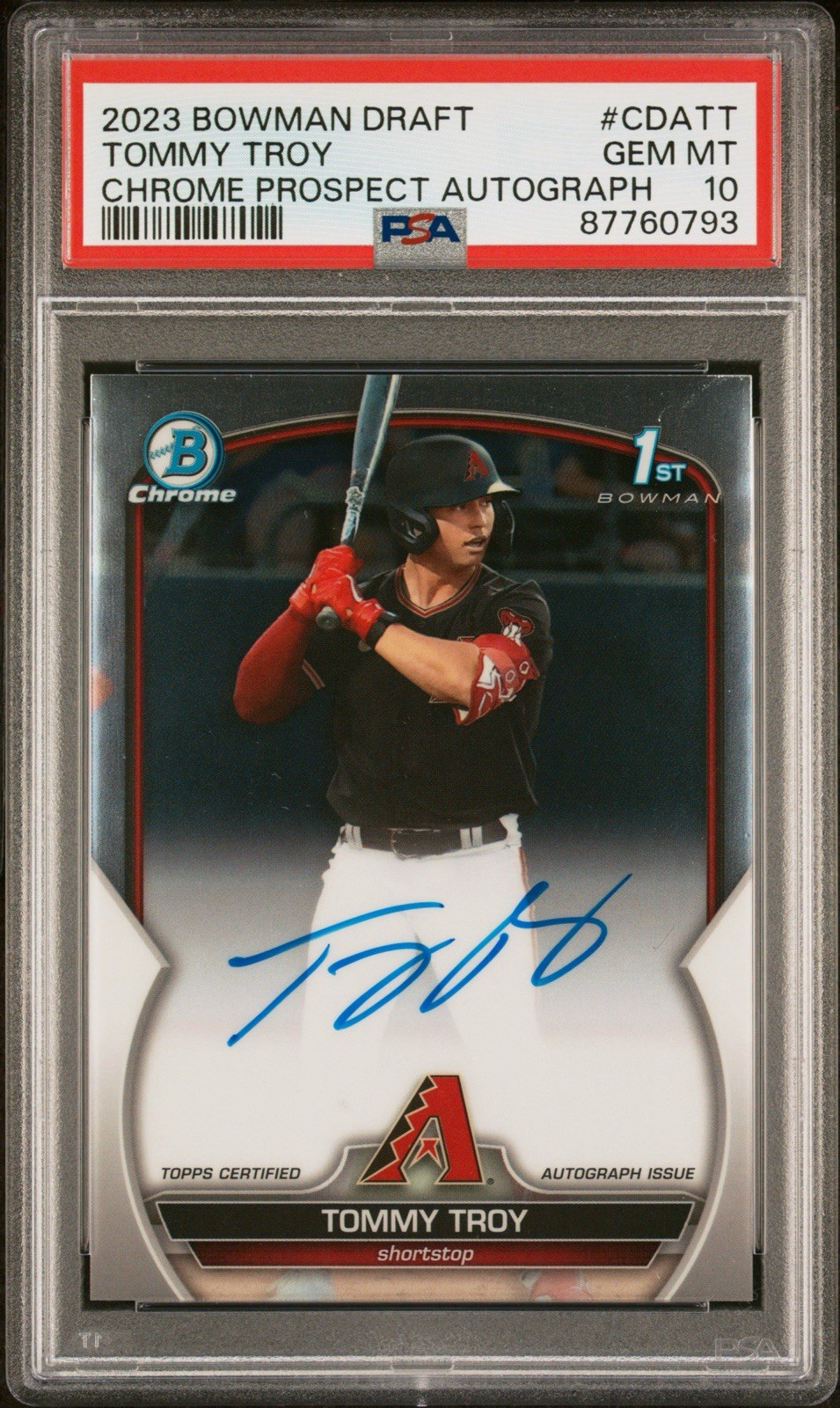 2023 Bowman Draft Chrome Prospect Autograph #CDATT Tommy Troy RC PSA 10 GEM MINT