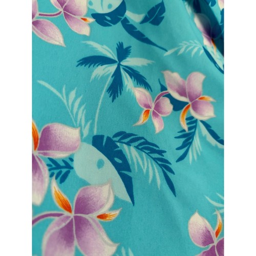 Men's Vintage Hilo Hattie Hawaiian Shirt Floral Aloha Button Down Turquoise L - Picture 4 of 6