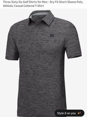 Three Sixty Six M Mens Shirt Polo Golf Stretch Performance Heather Gray