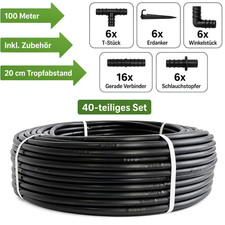 Tropfschlauch 100M Perlschlauch Tropfabstand 20cm Garten Bew&auml;ssern SET 40 Teile