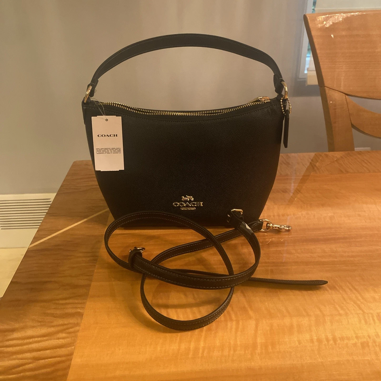 Borsa a tracolla Coach Cw390 con zip e zip in pelle nera incrociata