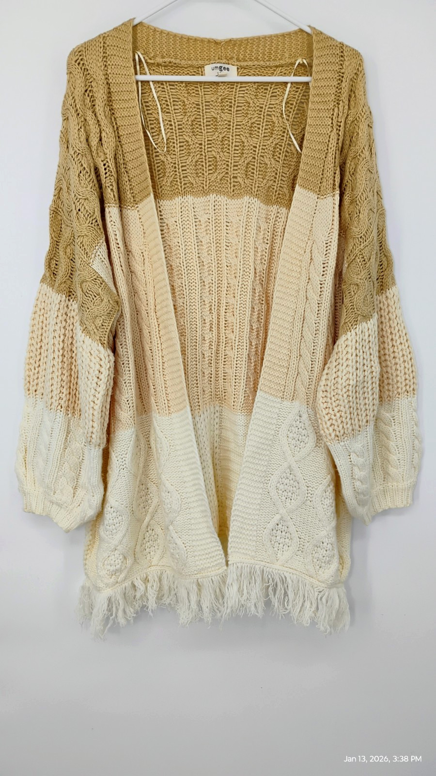 Umgee Patchwork Knitted Open Front Colorblock Car… - image 5