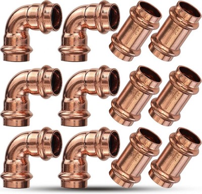 Copper Press Fittings 3/4Inch Copper Coupling with Stop&Copper 90 Degree Elbow w