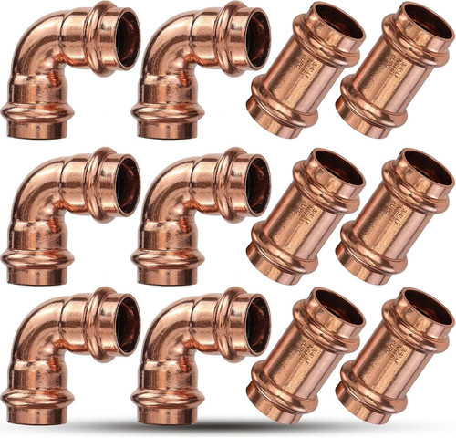 Copper Press Fittings 3/4Inch Copper Coupling with Stop&Copper 90 Degree Elbow w