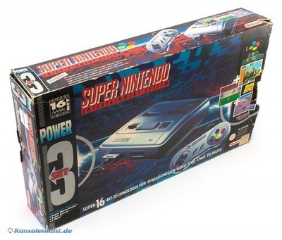 SNES - Konsole #Power Set + 3 Spiele + Original Controller + Zub. mit OVP