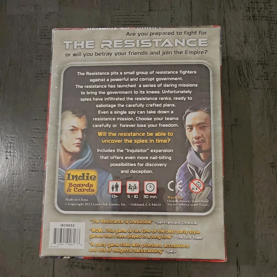 Juego The Resistance de Don Eskridge, 2012 tableros y cartas indie, nuevo y precintado Foto 2 de 4