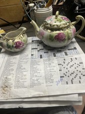 Vintage Limoges Tea Pot And Creamer Hand Painted Roses