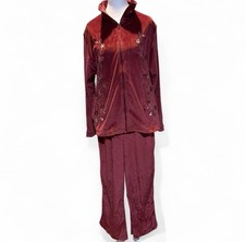 Velour Vintage Tracksuit Embroidered 2 Pieces Sz Large Petite