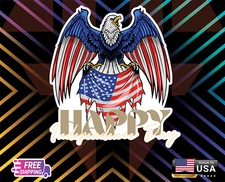 Eagle Happy Independence Day Bumper, Wall,Etc Sticker Vinyl Decal 5" FreeSticker