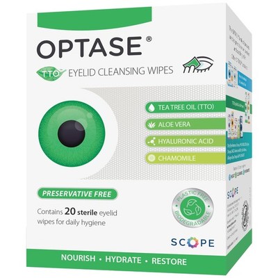 OPTASE TTO Eyelid Cleansing Wipes, 20 Count   Individually Wrapped Tea Tree O...