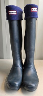Hunter Original Damen hohe Regenstiefel matt dunkelblau mit Hunter Fleece Socken