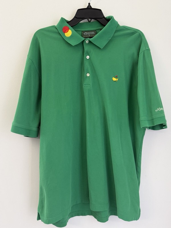 Vintage Masters Embroidered Golf Polo Shirt Size XL With American Flag On Sleeve
