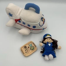 VTG Baby Gund Up Up & Away Plush Airplane & Attendant & Food Tray Zipper 58384