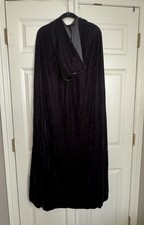 Black Velvet Cape Cloak Hooded Adult Goth Witch Wizard Sorcerer V ampire Cosplay