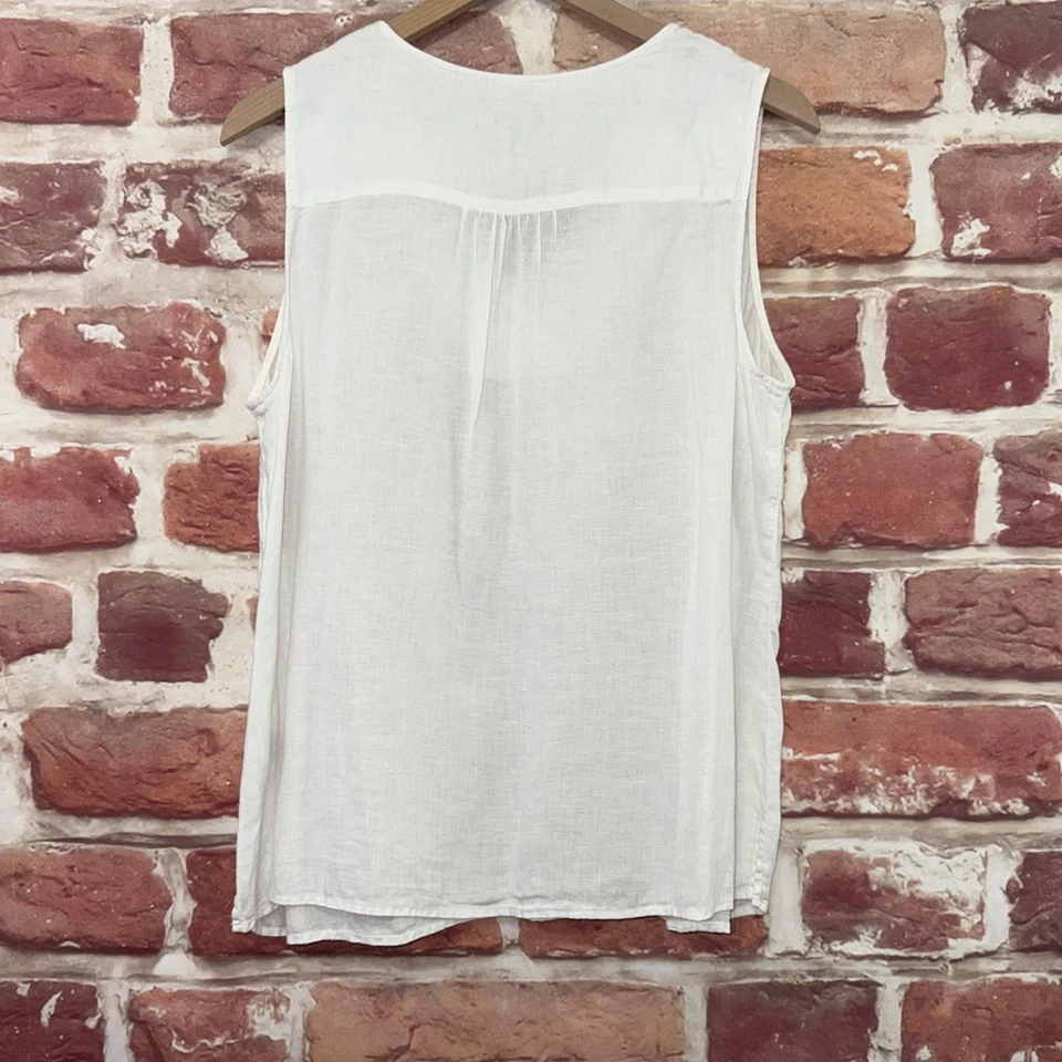 Talbots Top Womens Large Plain White 100% Linen Casual Embroidered Neck Shirt - Image 4 of 4