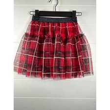 365Kids from Garanimals Girls Red Black Plaid Tulle Skirt Glitter Waist Size 6