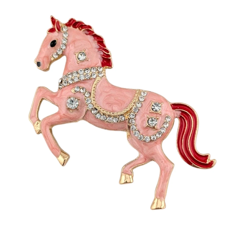PIN/COLGANTE CABALLO CARRUSEL ROSA Cristal Estrás Esmalte Dorado Pony Broche L4 Foto 2 de 4
