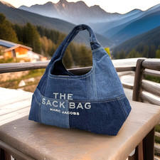 AUTH NWT Marc Jacobs The Sack Patchwork Blue Denim Cotton Large Shoulder Hobo